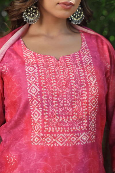 Pink Dabu Chanderi Suit Set