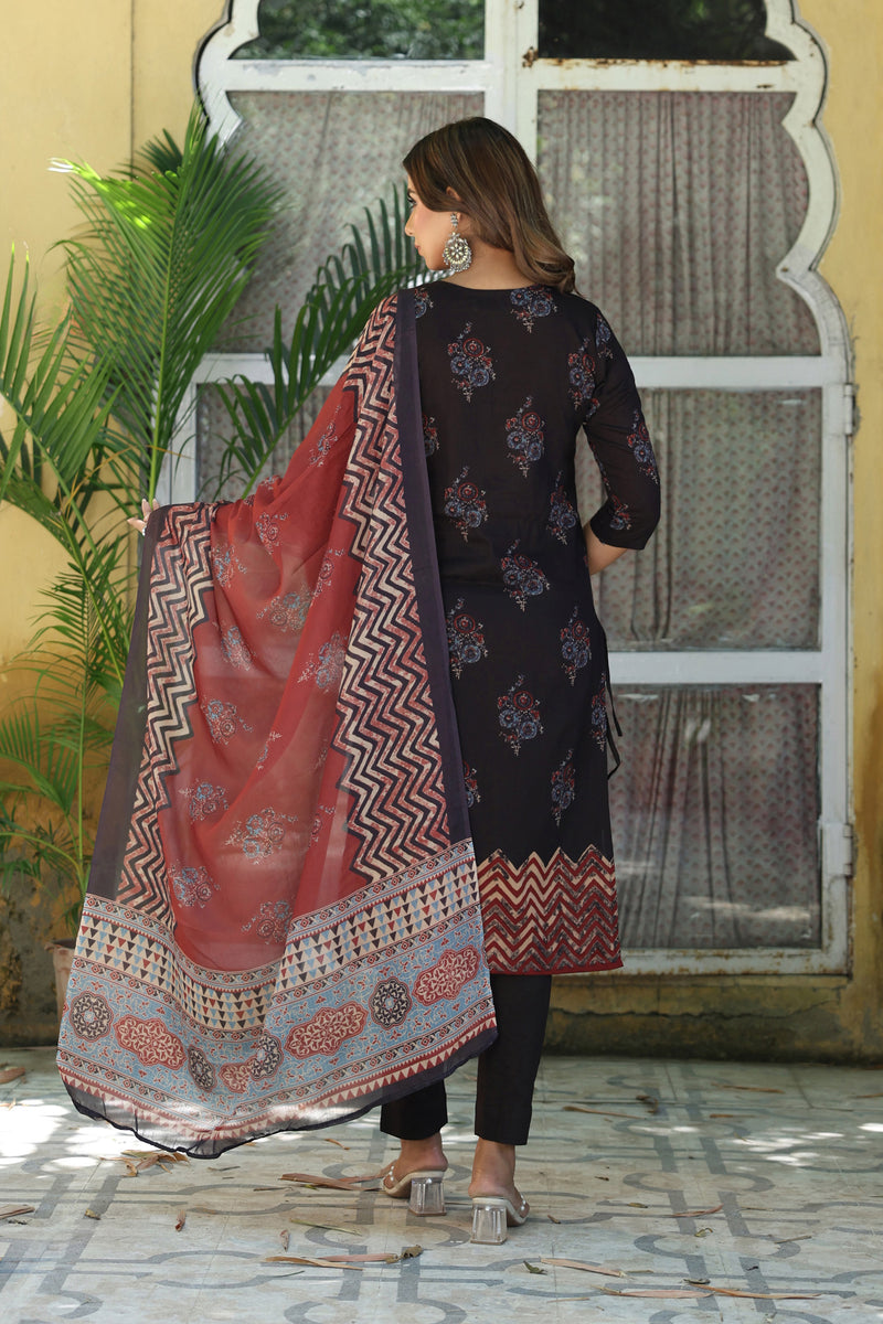 Black Ajrakh Buta Kurta Set