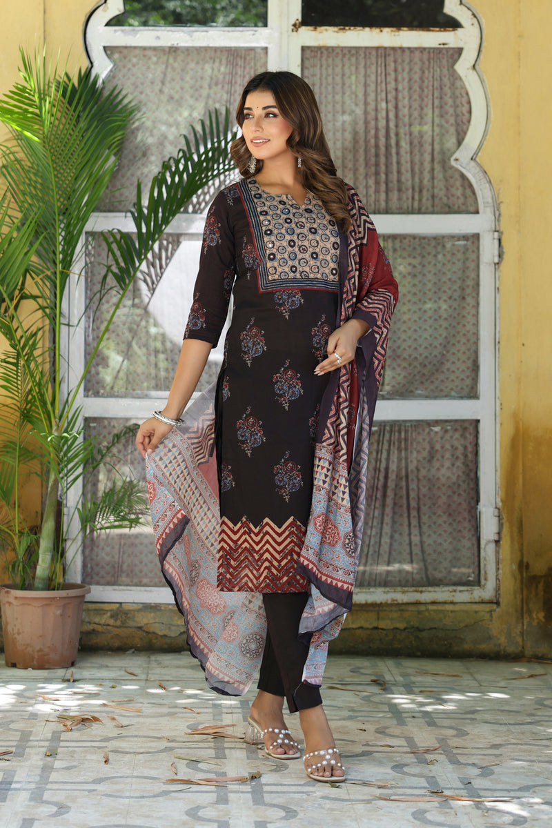 Black Ajrakh Buta Kurta Set