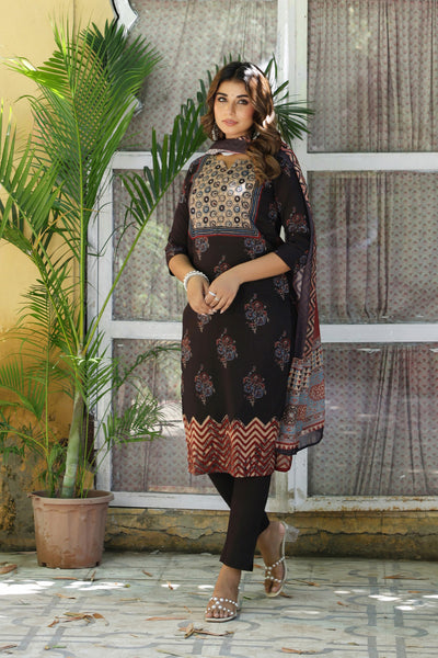Black Ajrakh Buta Kurta Set