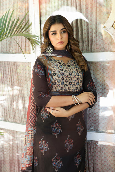 Black Ajrakh Buta Kurta Set