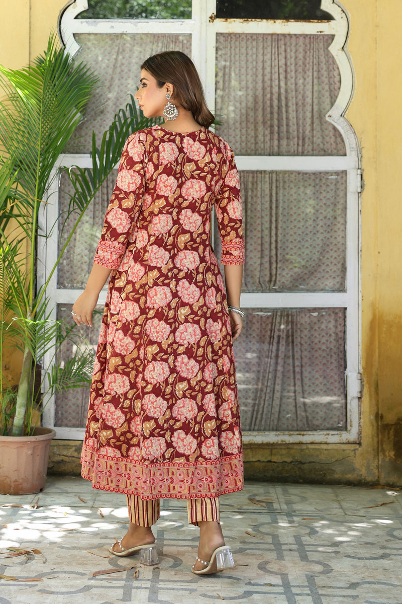 Purple Buti Mughal Angarakha Dress Set