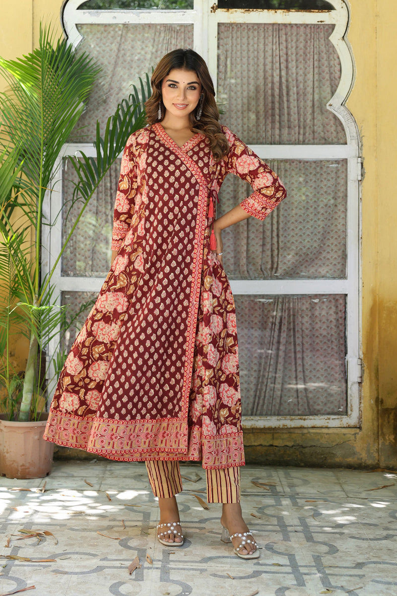 Purple Buti Mughal Angarakha Dress Set