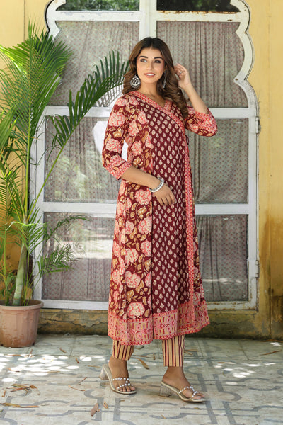 Purple Buti Mughal Angarakha Dress Set