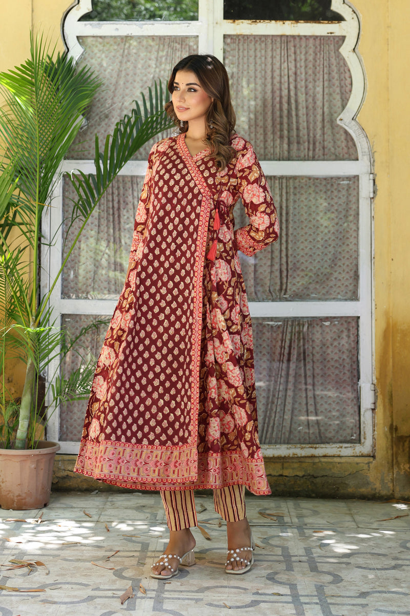 Purple Buti Mughal Angarakha Dress Set