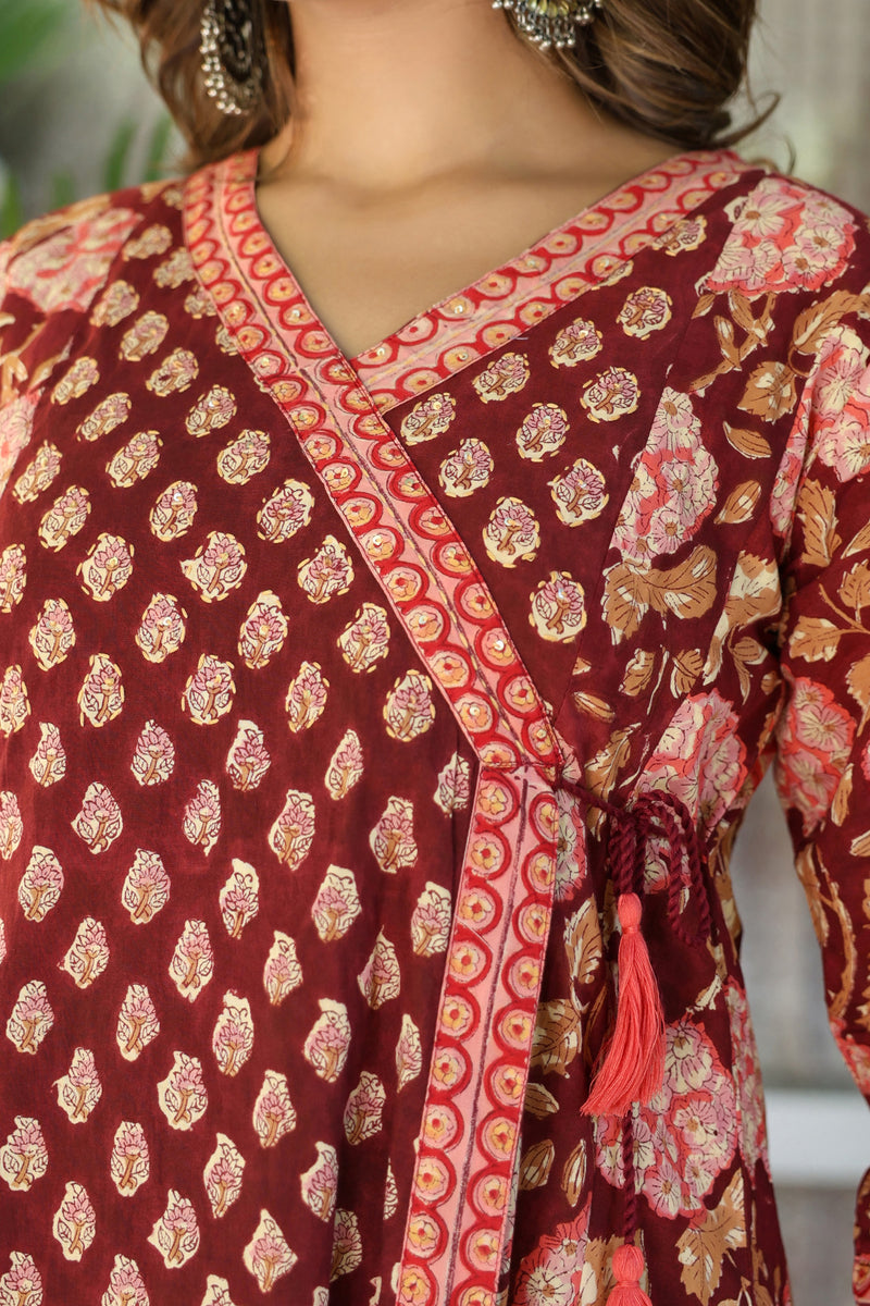 Purple Buti Mughal Angarakha Dress Set