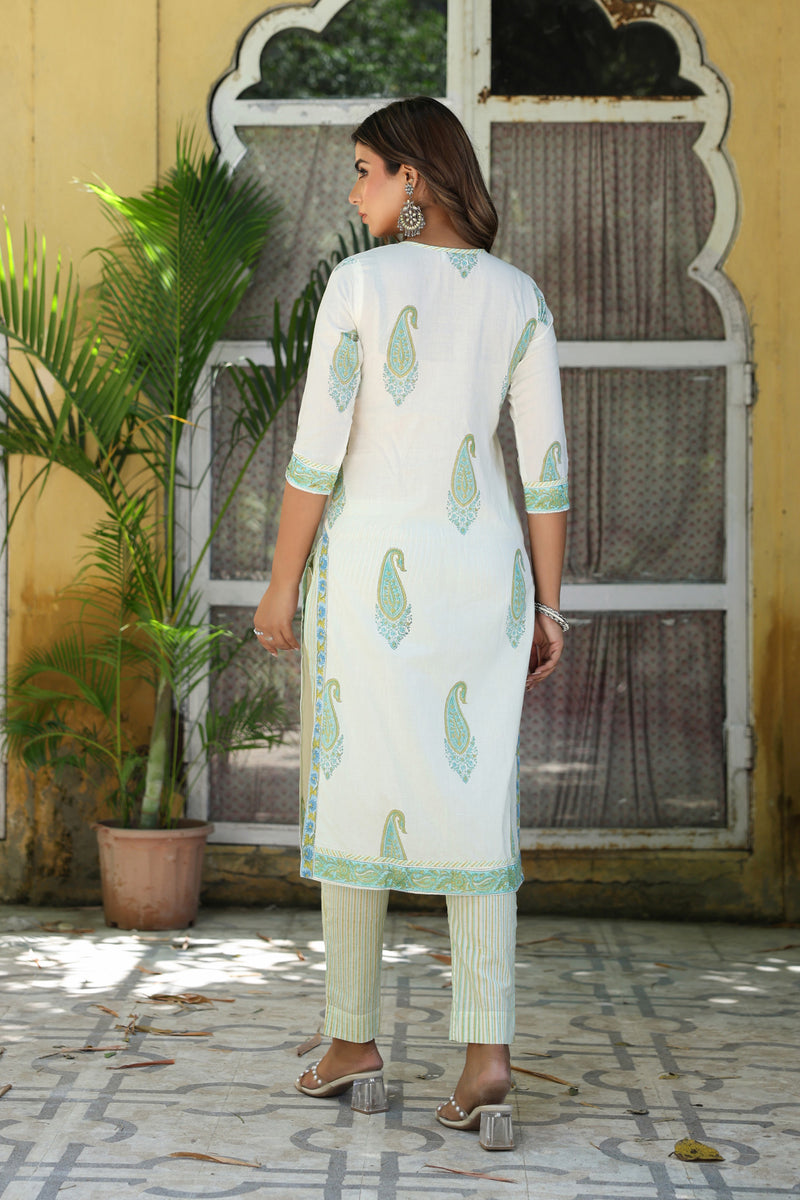 Blue Mughal Stripe Kurta Set