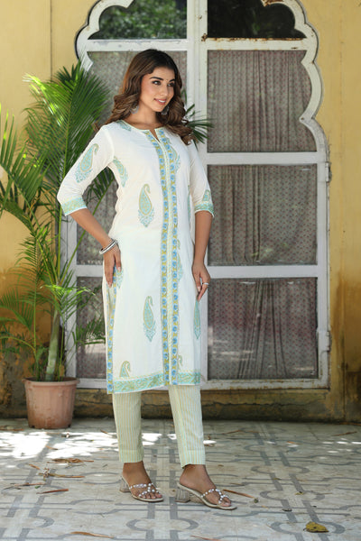 Blue Mughal Stripe Kurta Set