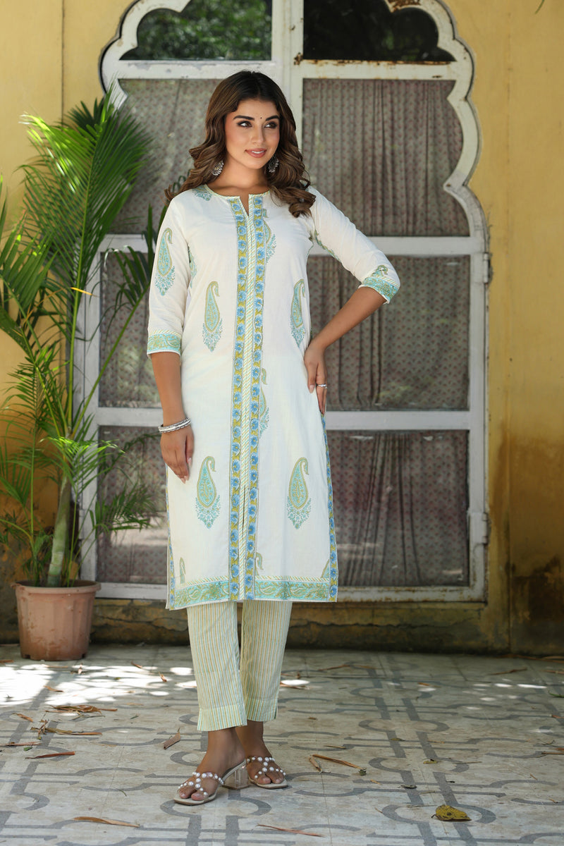 Blue Mughal Stripe Kurta Set
