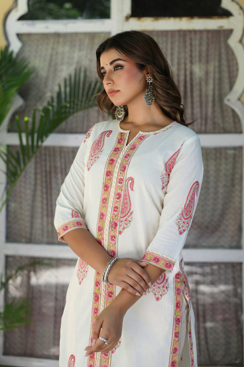 Red Mughal Stripe Kurta Set
