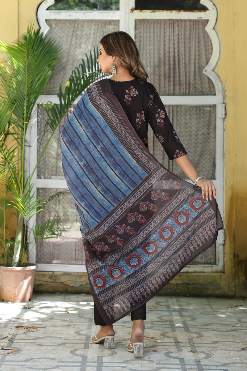 Black Red Mughal Kurta Set