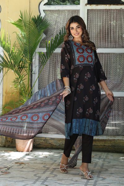Black Red Mughal Kurta Set