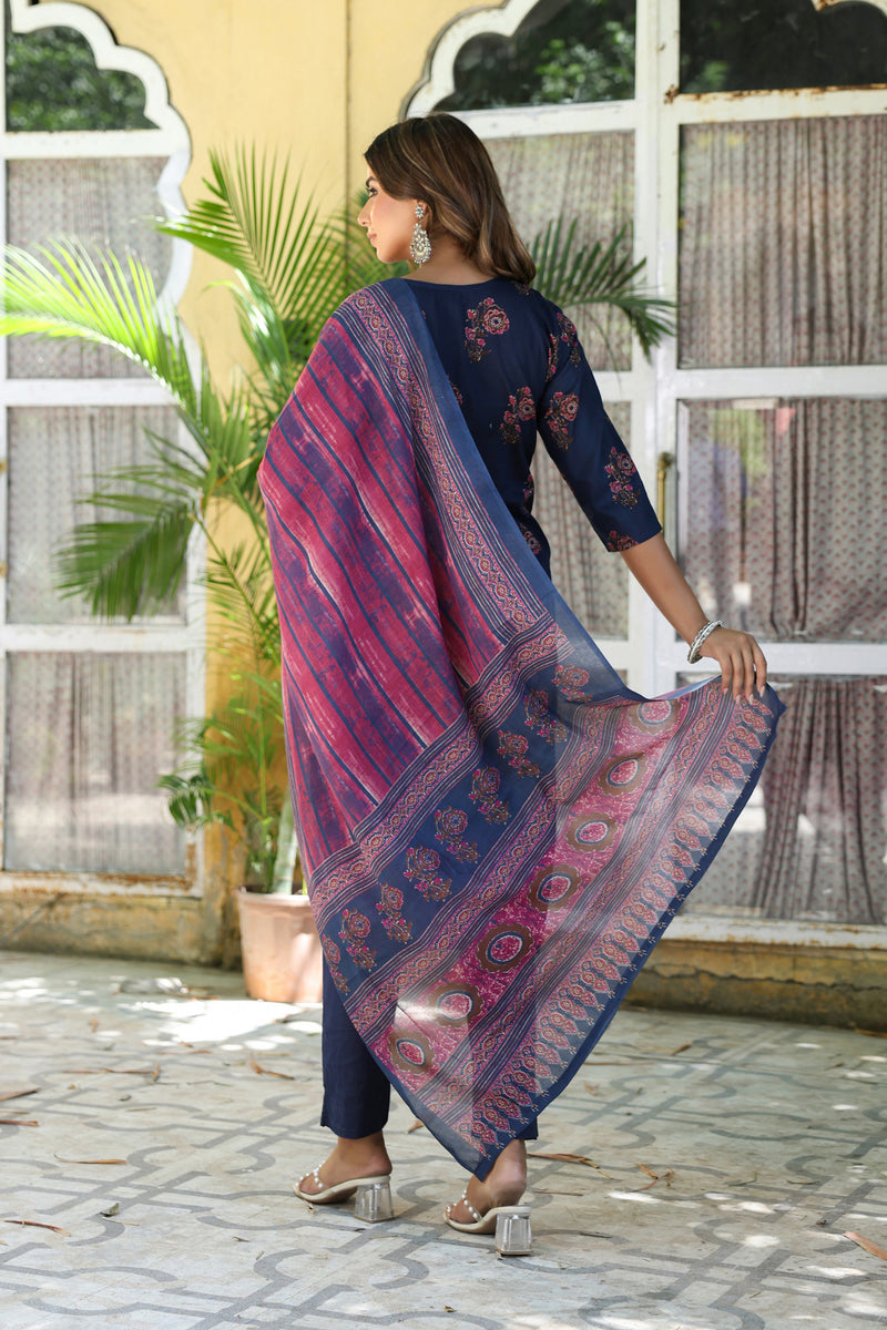 Navy Blue Mughal Kurta Set