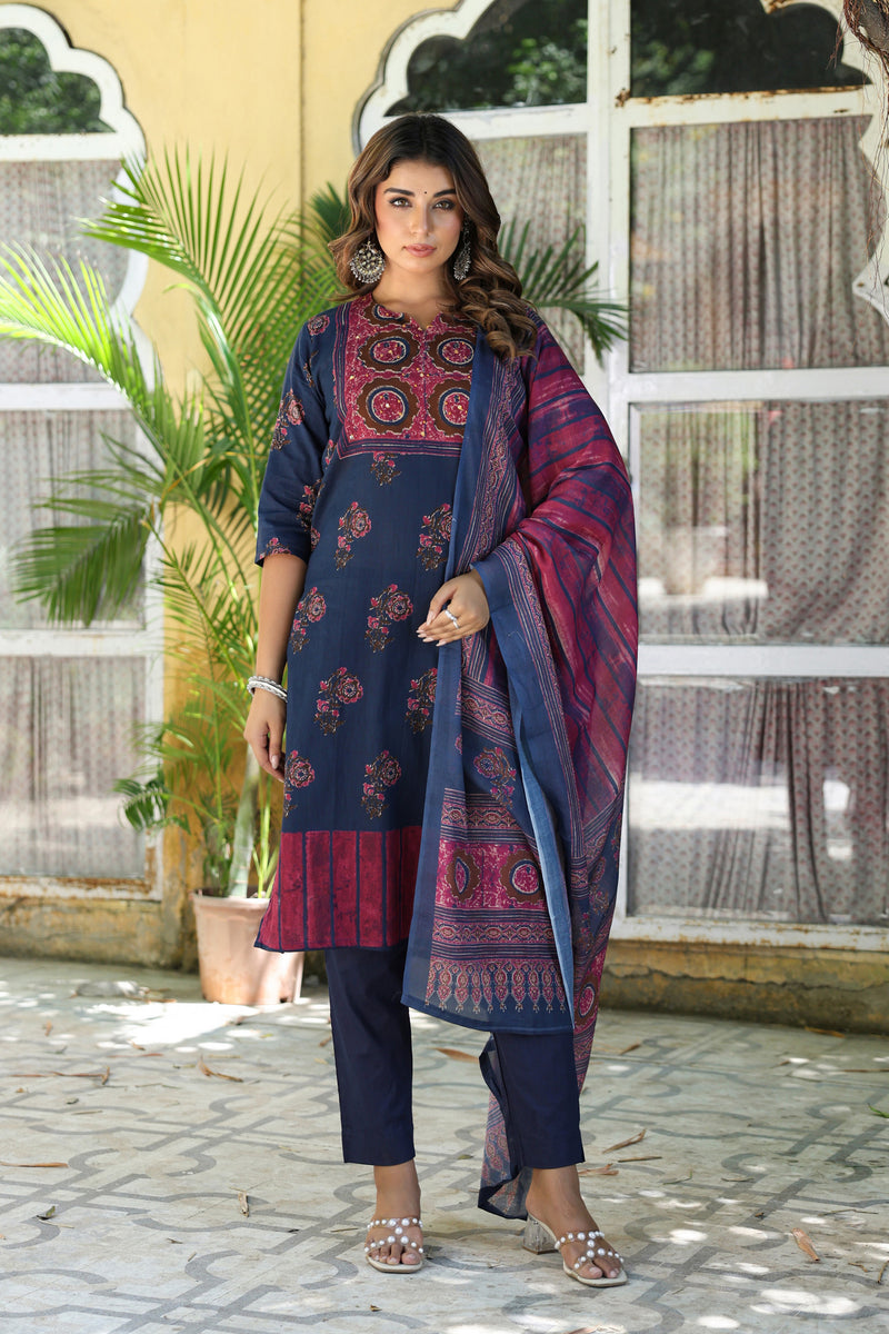 Navy Blue Mughal Kurta Set
