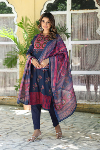 Navy Blue Mughal Kurta Set