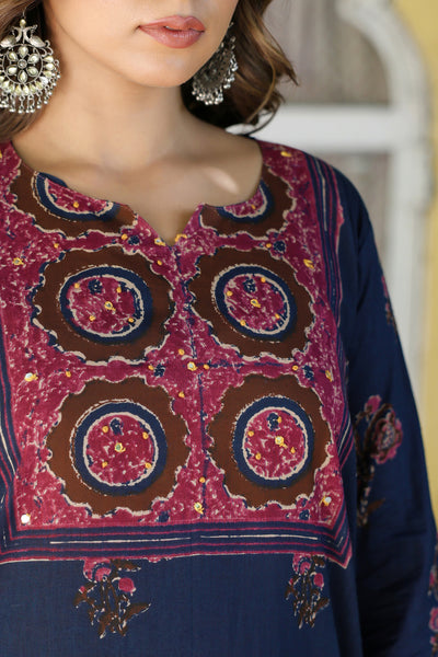 Navy Blue Mughal Kurta Set