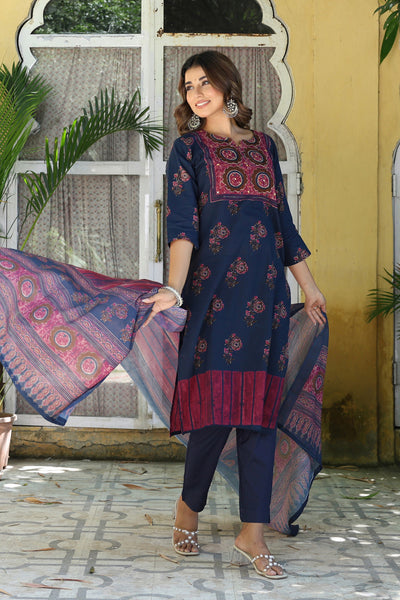 Navy Blue Mughal Kurta Set