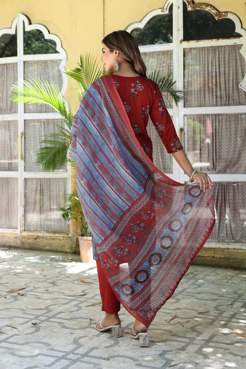 Red Black Mughal Kurta Set