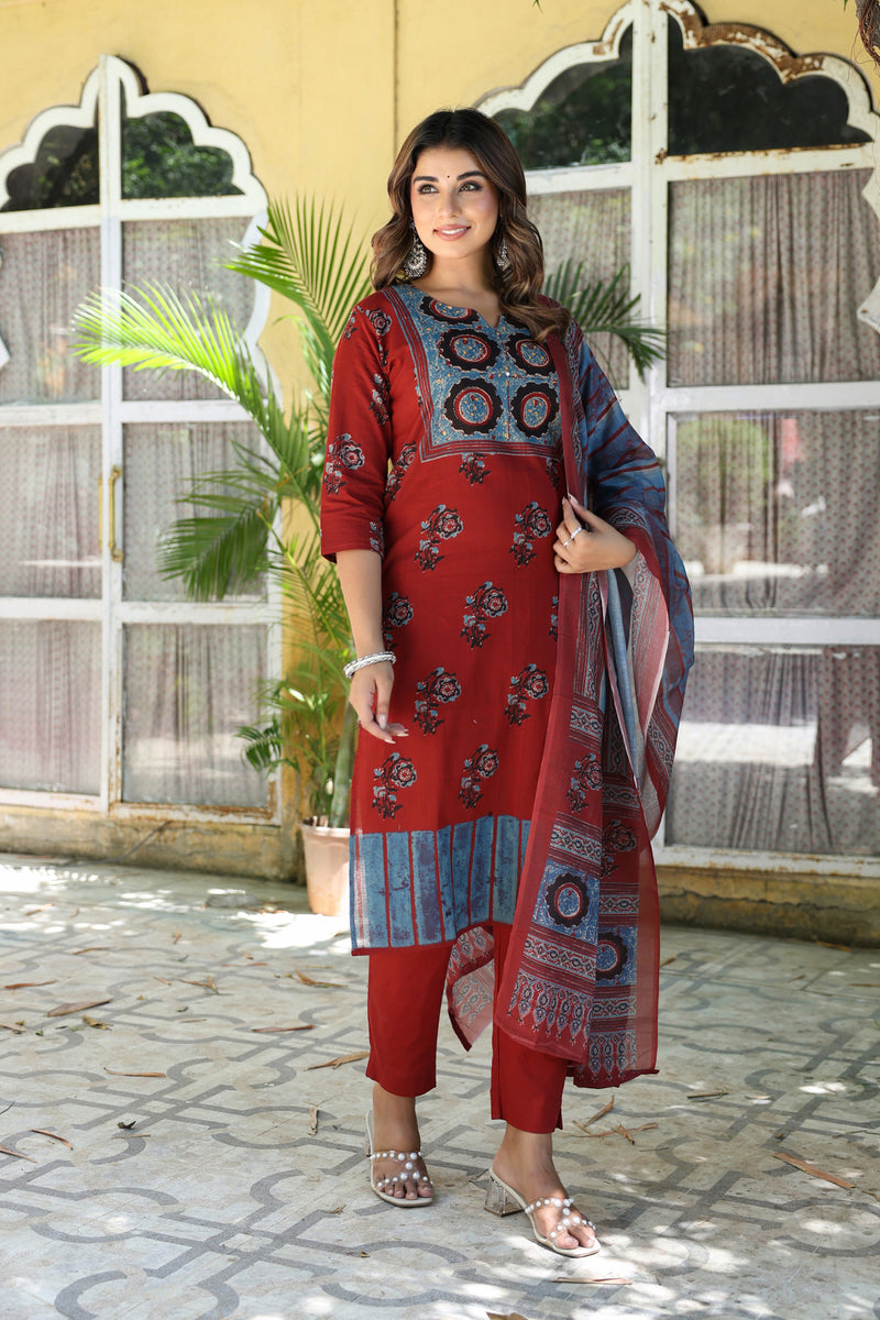 Red Black Mughal Kurta Set