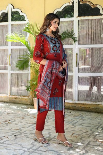 Red Black Mughal Kurta Set