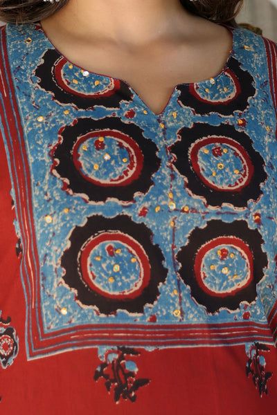 Red Black Mughal Kurta Set