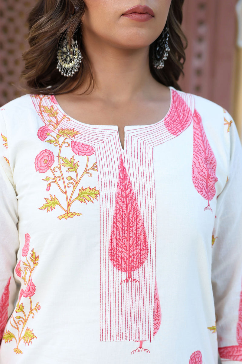 Red Gulmohar Stripe Kurta Set