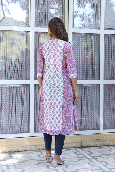 Purple Buti Floral Pintucks Panel Kurti