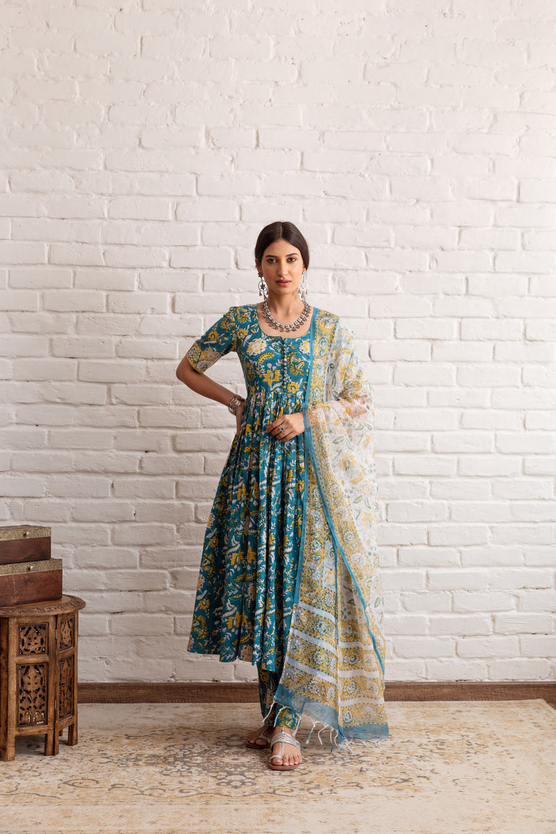 Gazala Blue Anarkali Set