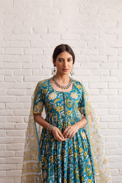 Gazala Blue Anarkali Set