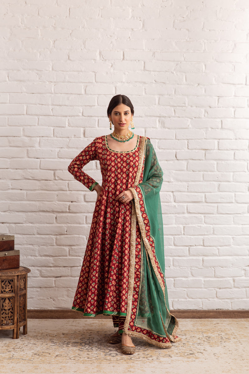 Gazala Maroon Anarkali Set