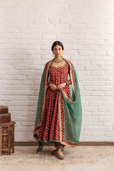 Gazala Maroon Anarkali Set