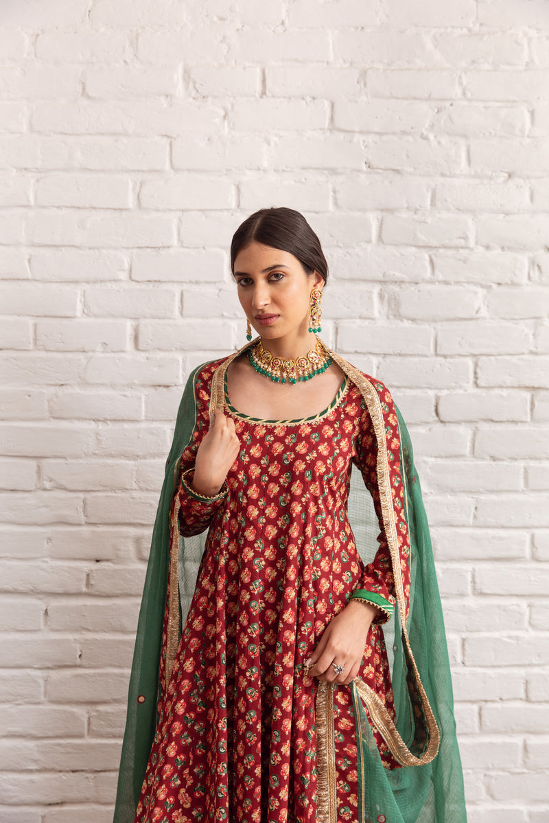 Gazala Maroon Anarkali Set