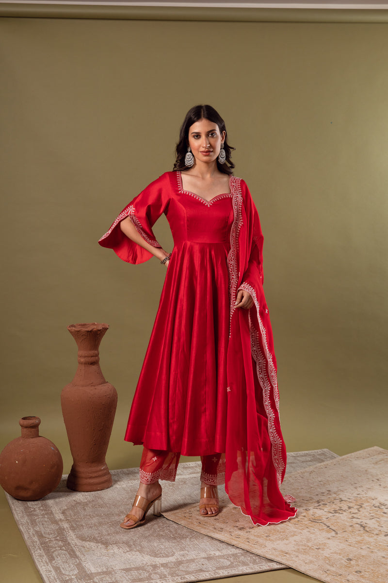 Noor Red Anarkali Set