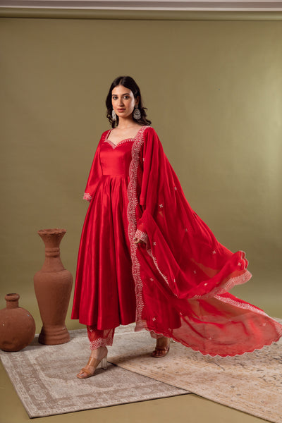 Noor Red Anarkali Set