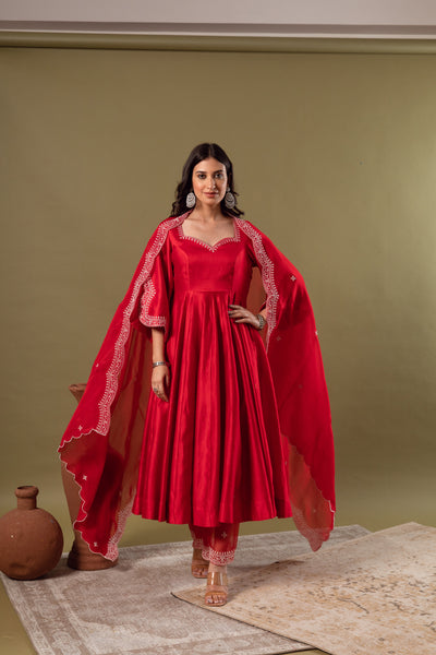 Noor Red Anarkali Set