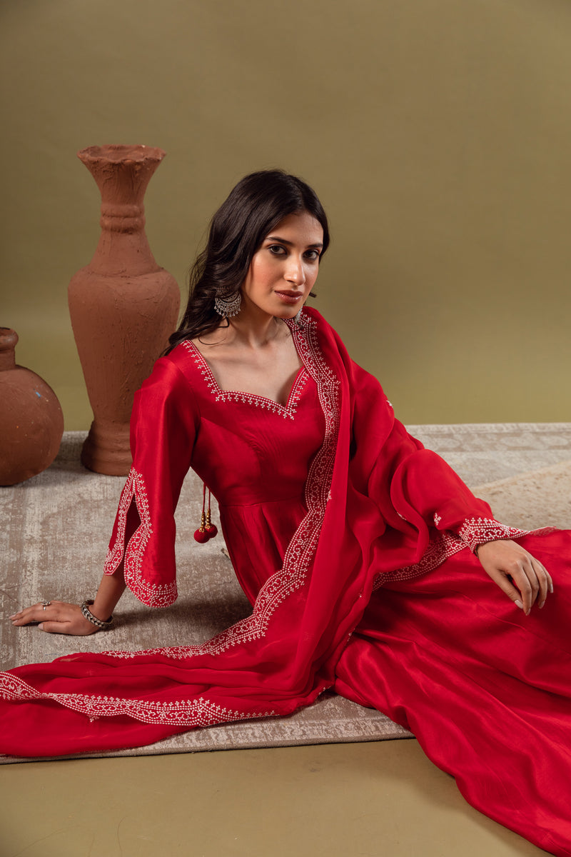 Noor Red Anarkali Set