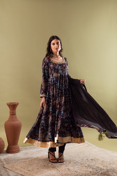 Gazala Dark Blue Anarkali Set