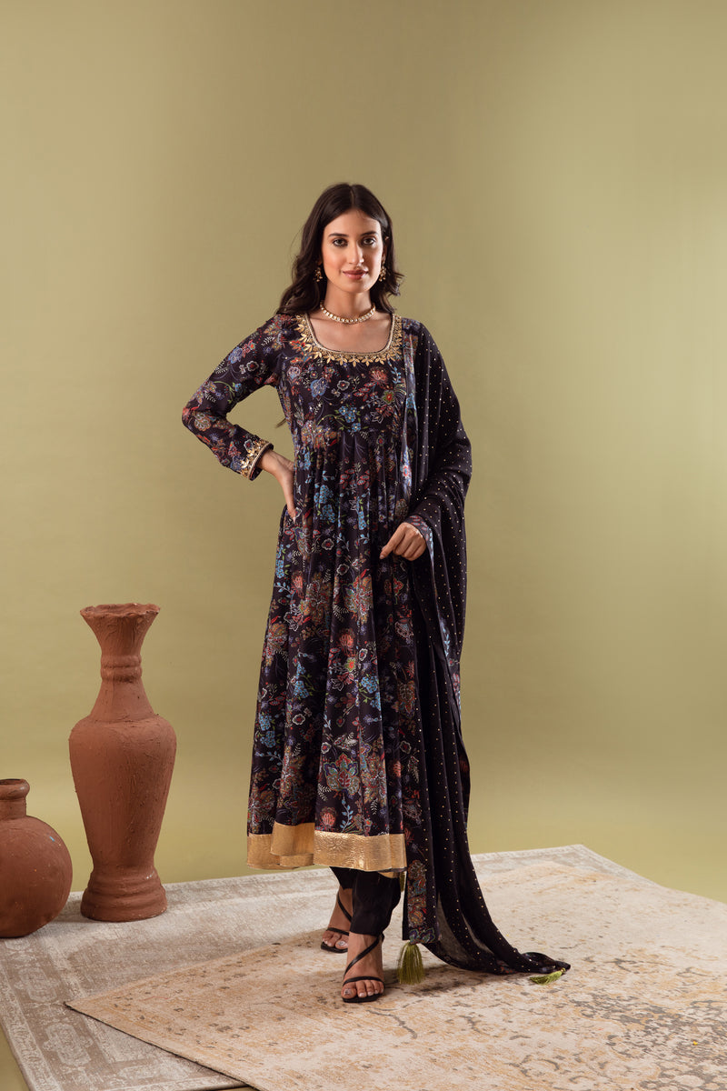 Gazala Dark Blue Anarkali Set