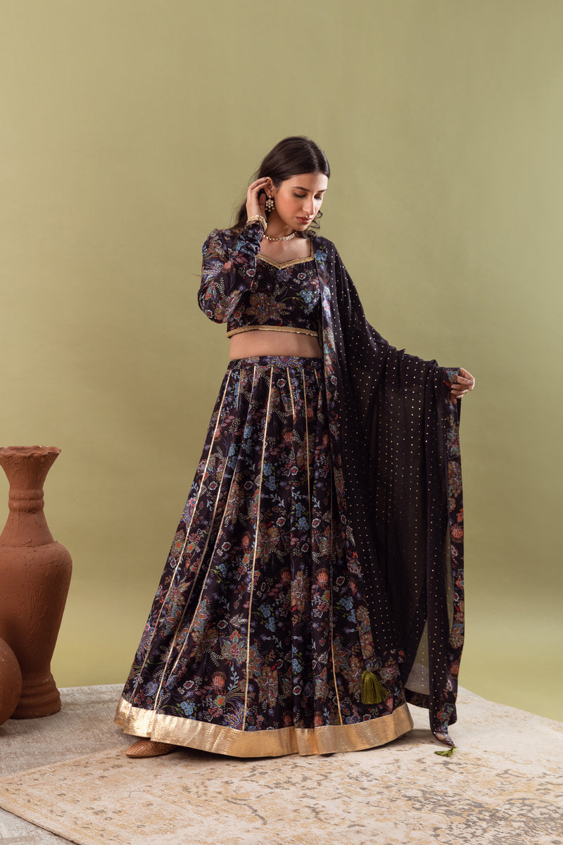 Gazala Dark Blue Lehenga Set