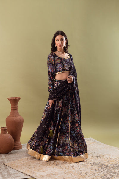 Gazala Dark Blue Lehenga Set