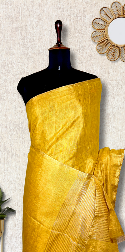 Handwoven Metallic Linen Tissue Saree -  Energy Yellow