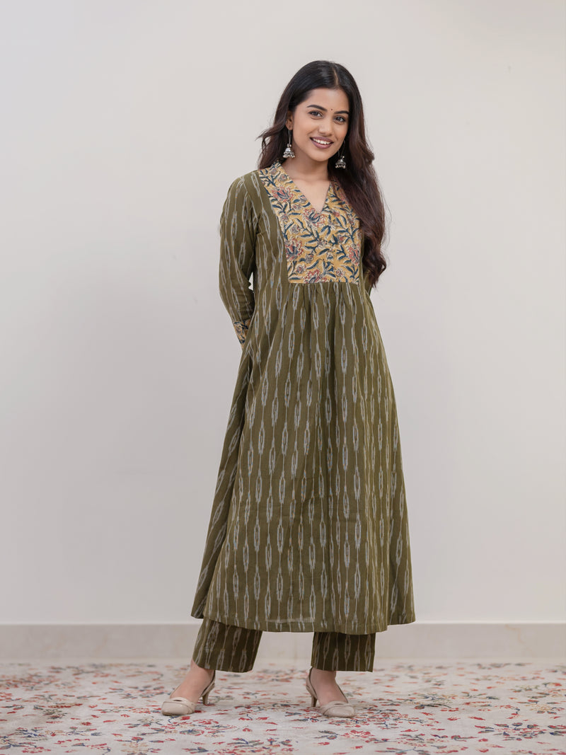 Matcha Handwoven A-Line Ikat Co-ord set