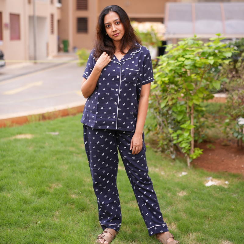 MIDNIGHT NAVY MUSLIN PYJAMAS