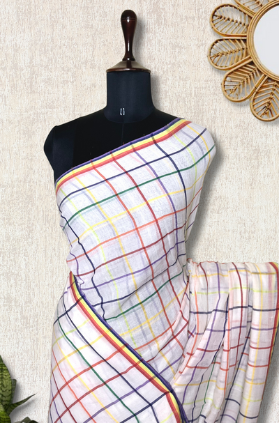 Handwoven Cotton Saree - Aishu Checks