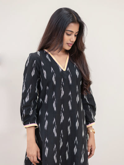 Black Sesame Ikat Handwoven A-Line Kurta