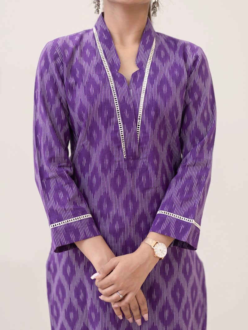 Lavender Swirl Ikat Handwoven Kurta