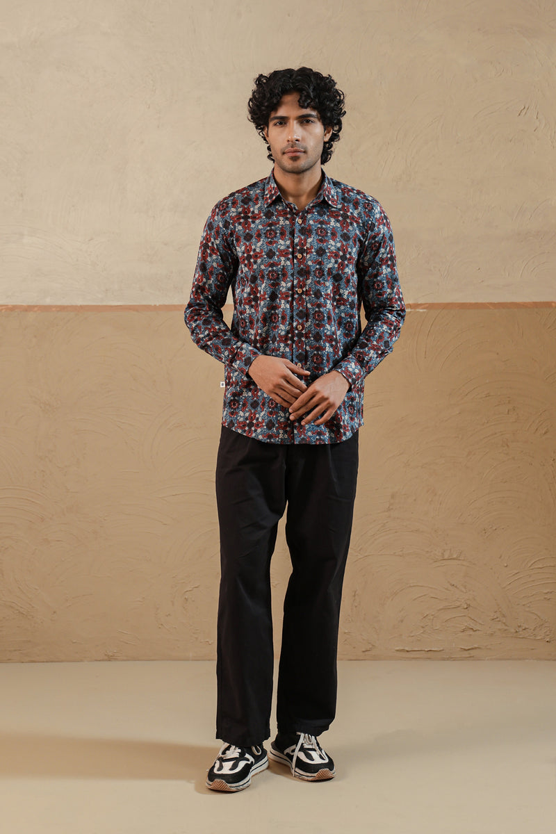 Black  Blue Ajrakh Full Sleeve Shirt