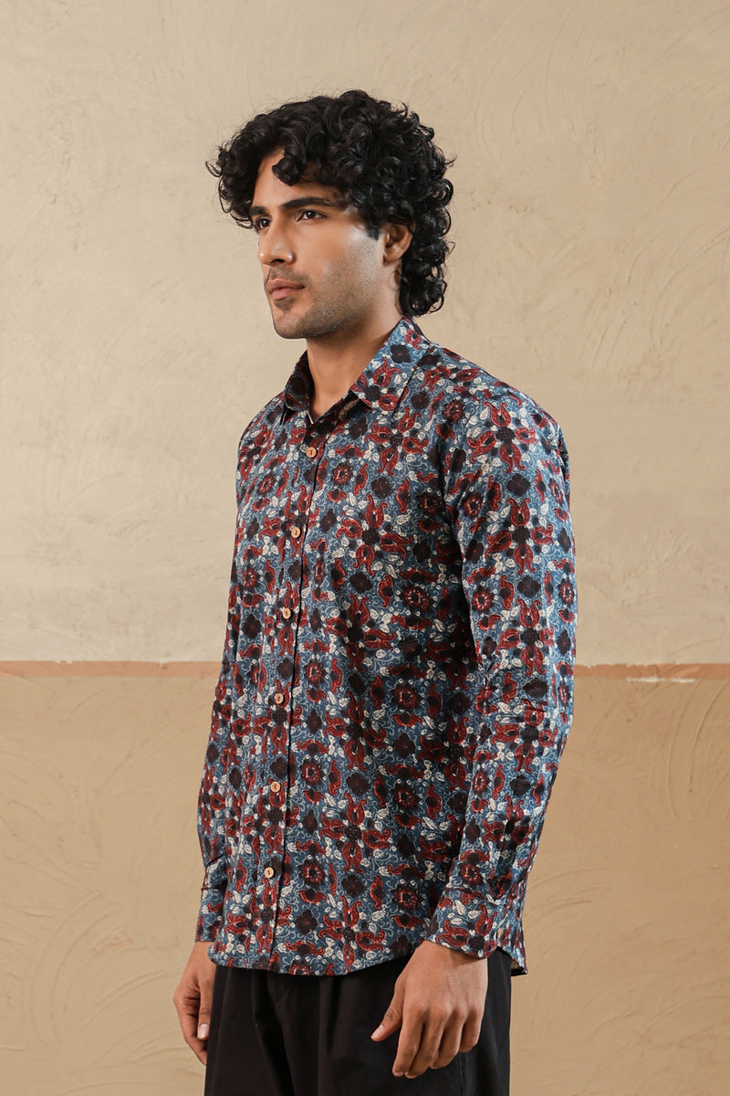 Black  Blue Ajrakh Full Sleeve Shirt