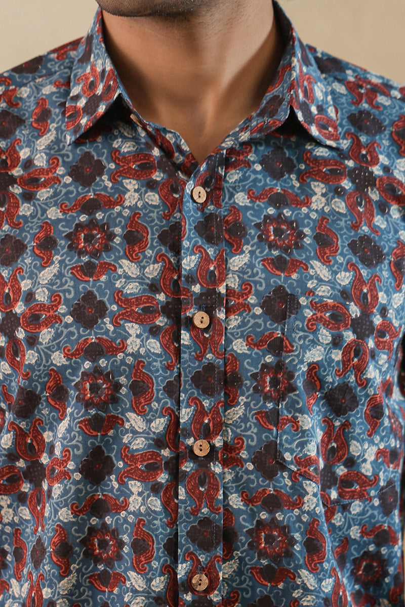 Black  Blue Ajrakh Full Sleeve Shirt