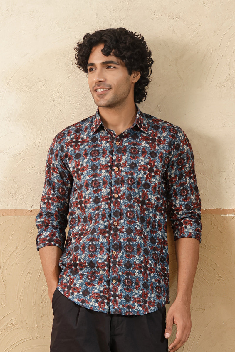 Black  Blue Ajrakh Full Sleeve Shirt